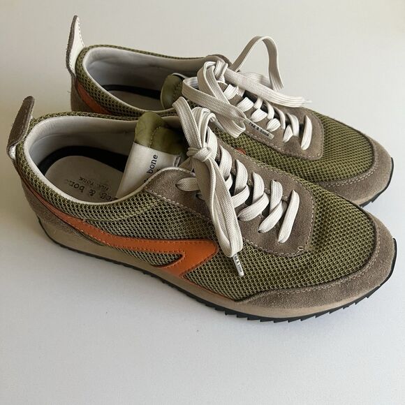 Rag & Bone Women’s Retro Runner Sneaker Trainers Green Moss Orange Size 7.5/37.5 - Picture 3 of 10